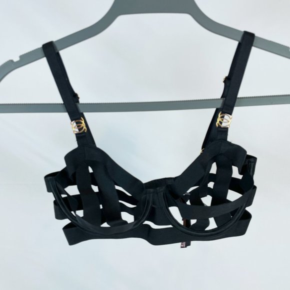 NWOT Victoria's Secret Bra 32D Unlined Balconet Strappy Banded Black - Picture 2 of 9